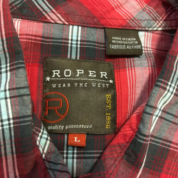Roper Pearl Snap Shirt Mens L Red Plaid Long Sleeve Cowboy Western Rodeo 35869 - Picture 3 of 5